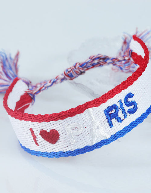 Load image into Gallery viewer, Embroidered Eiffel Tower ethnic style woven ribbon wrist strap Paris Sports Games wristband souvenir from France
