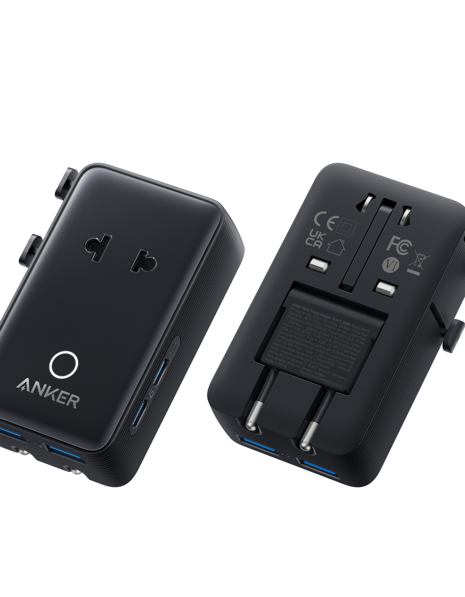 Anker Nano Travel Adapter (5-in-1, 20W, 1-Pack)
