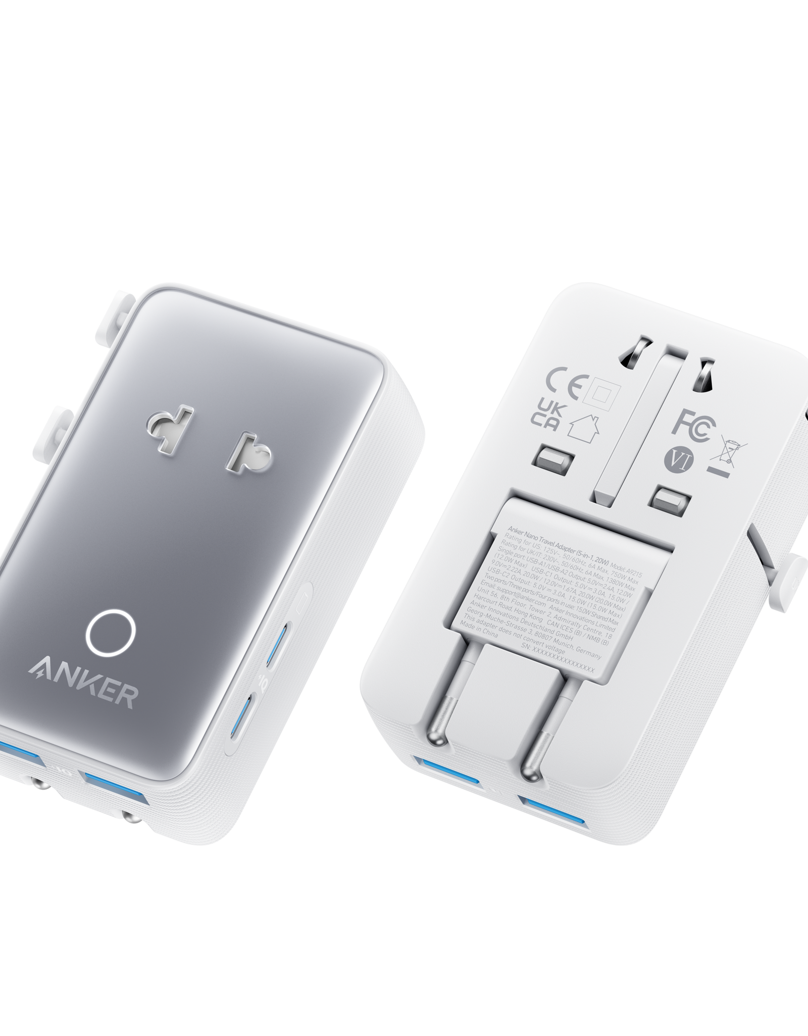 Anker Nano Travel Adapter (5-in-1, 20W, 1-Pack)