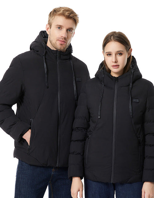 Load image into Gallery viewer, Intelligent constant temperature heating clothing for autumn and winter, suitable for men and women, USB heating, thick solid color hooded heating, warm cotton jacket

