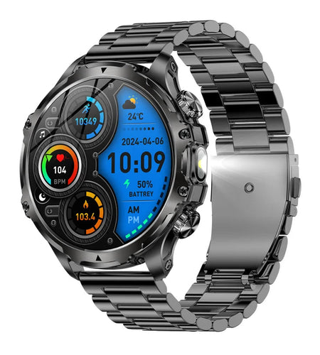 AK75 Smart Watch Flashlight  Men Outdoors Sports Fitness Tracker 700mah Large Battery BT Calling LED Light Smartwatch