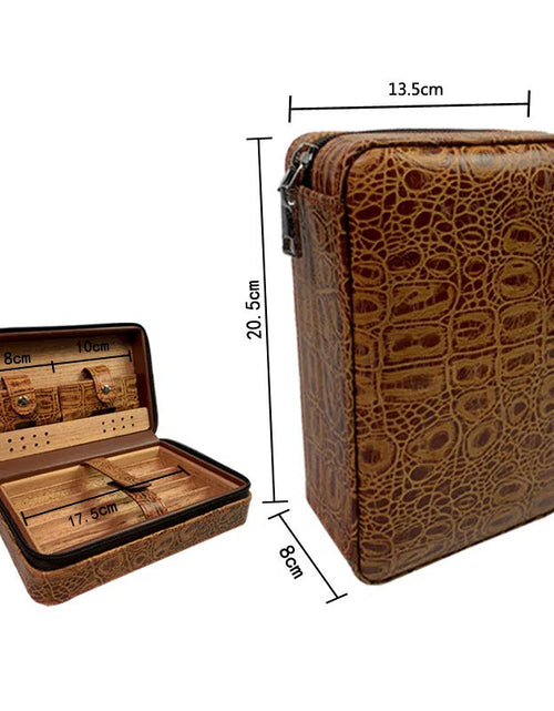 Load image into Gallery viewer, Carved version cigar box portable cedar wood cigar moisturizing box cowhide cigar box storage box Gaoxiba
