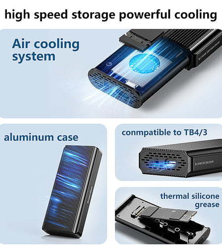 USB 4 portable hard drive box with fan Thunderbolt 4 solid-state M.2 NVMe hard drive box SSD external box 40Gbps