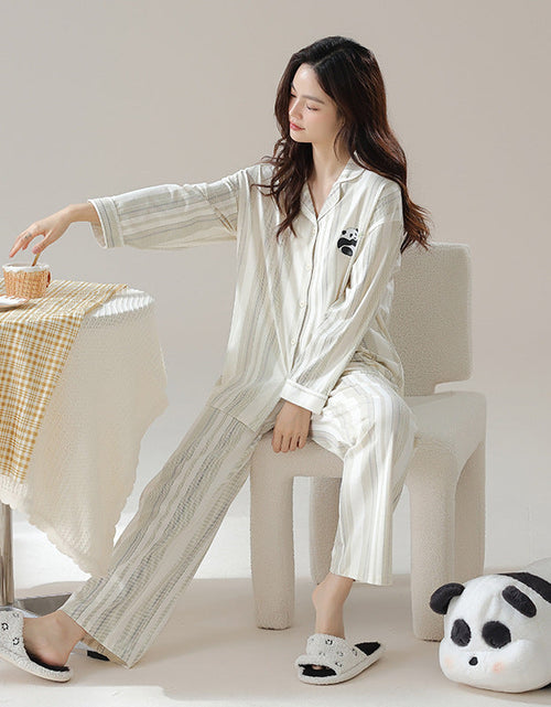 Load image into Gallery viewer, Pure cotton couple pajamas women's spring and autumn men's home suit set
