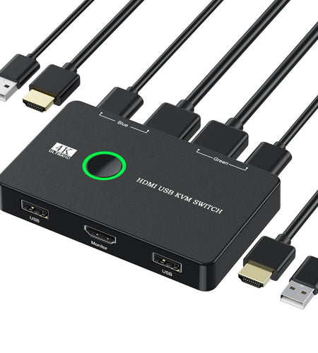 USB/HDMI/KVM switch for 2 computers to share keyboard, mouse, printer, high-definition display