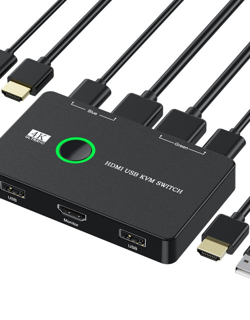 Load image into Gallery viewer, USB/HDMI/KVM switch for 2 computers to share keyboard, mouse, printer, high-definition display
