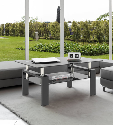 Set of 2, Modern Tempered Glass Tea Table Coffee Table End Table, Square Table for Living Room, Black