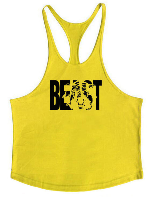 Load image into Gallery viewer, Letter printed men's fitness sports vest slim shoulder strap I-shaped vest cotton
