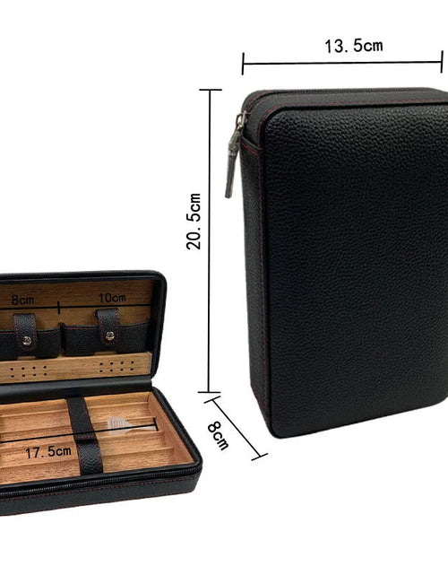 Load image into Gallery viewer, Carved version cigar box portable cedar wood cigar moisturizing box cowhide cigar box storage box Gaoxiba
