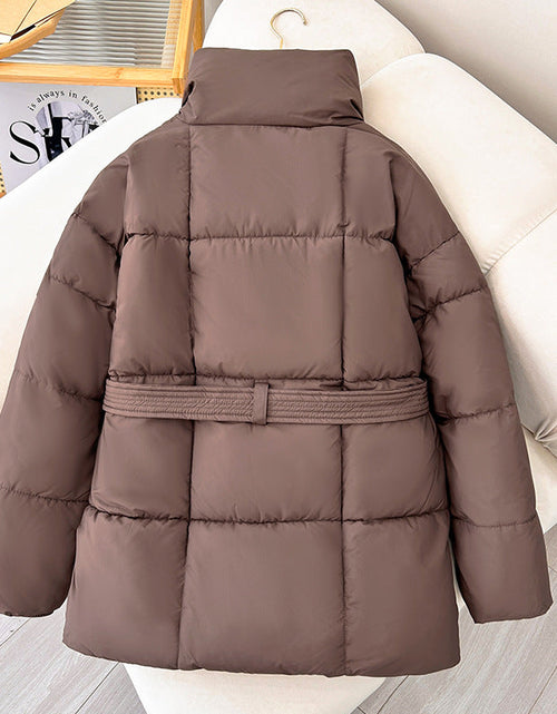 Load image into Gallery viewer, Winter Thick Stand Collar Parkas Women Fashion Tie Waist Short Coats Elegant New Solid Puffer Jackets Female Ladies Streetwear
