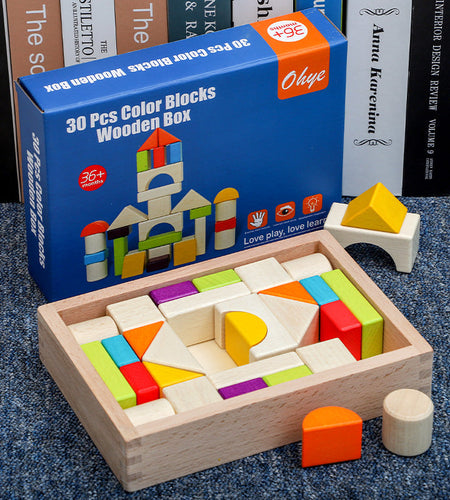 Wooden box packed building blocks, shape recognition, creativity, assembly thinking, exercise, color recognition, early education, interactive wooden toys