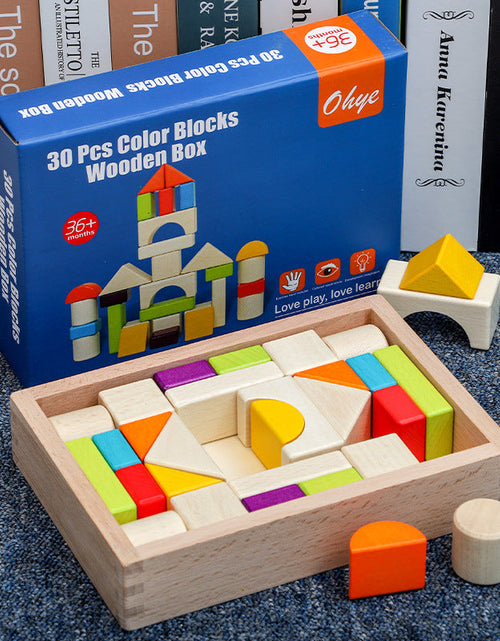 Load image into Gallery viewer, Wooden box packed building blocks, shape recognition, creativity, assembly thinking, exercise, color recognition, early education, interactive wooden toys
