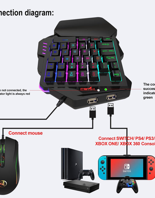 Load image into Gallery viewer, V500 gaming one handed keyboard RGB illuminated keyboard built-in converter supports PS3 and PS4 gaming consoles
