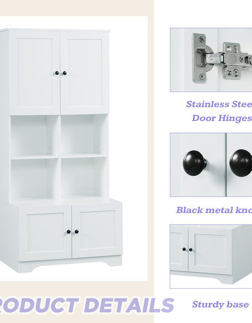 Load image into Gallery viewer, Bathroom storage cabinet, 4-door independent cabinet, adjustable shelf, open multi-layer shelf, white
