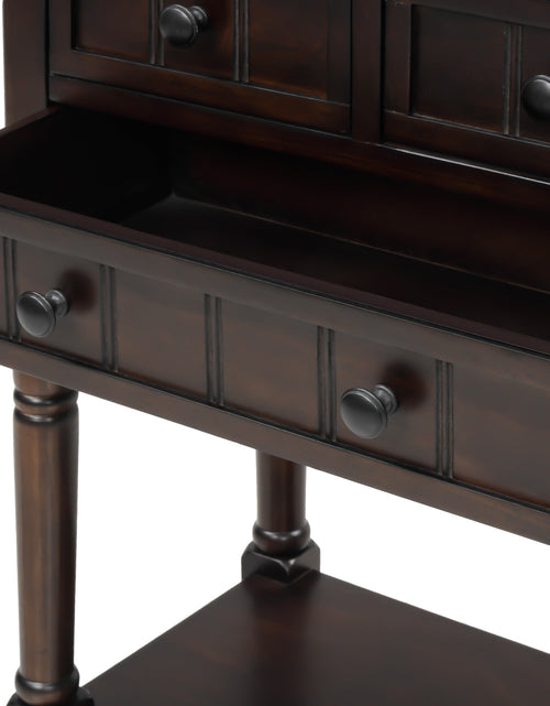 Load image into Gallery viewer, TREXM Narrow Console Desk, Ultra Thin Sofa Table with Three Storage Drawers and Living Room Bottom Shelves (Espresso)
