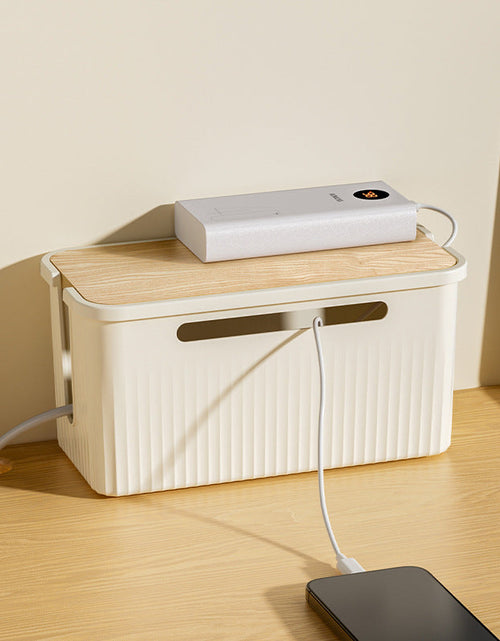 Load image into Gallery viewer, Desktop Plug Socket &amp; Cable Organizer – Black/White Storage Box for Charging/Data Cables
