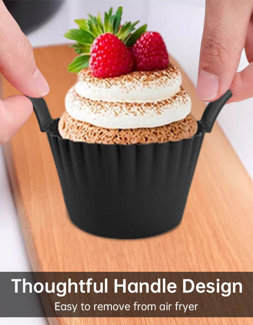Load image into Gallery viewer, 4-6 reusable silicone air fryer liners &amp; baking cups – non-stick kitchen tools for eggs, cakes, meatballs.
