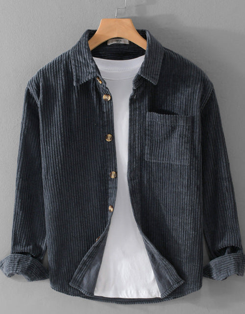 Load image into Gallery viewer, Autumn and winter men's corduroy long sleeved shirt, simple, casual, trendy, retro, handsome men's shirt
