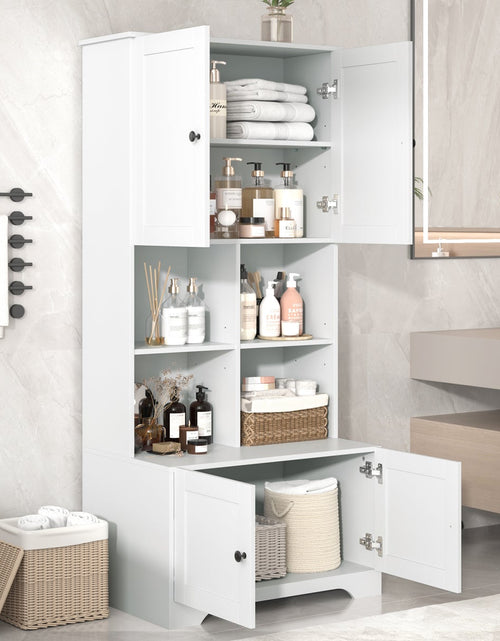 Load image into Gallery viewer, Bathroom storage cabinet, 4-door independent cabinet, adjustable shelf, open multi-layer shelf, white
