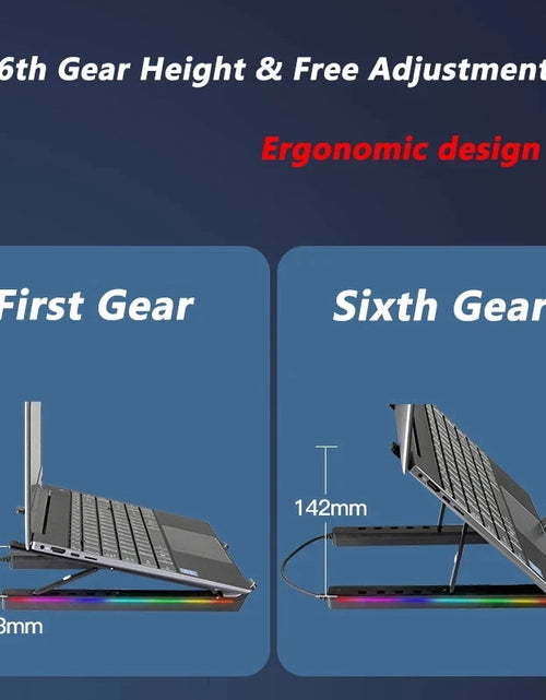 Load image into Gallery viewer, RGB Laptop Stand Adjustable 6 Gear Height Heat Dissipation USB Type-c Hub Ergonomic Notebook Holder for MacBook Tablet Phone
