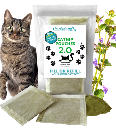 Caroline's Cats Organic Catnip Packets for Cat Toys 2.0 – More Potent Refill Pouches for Flapping Bird, Flopping Fish, and Others, 10 Tea Bags