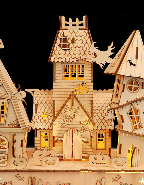 Load image into Gallery viewer, Houses halloween led light 3D wooden jigsaw puzzle puzzle toys handmade DIY gifts
