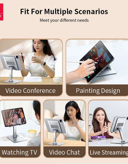 Load image into Gallery viewer, Suitable for tablet stand, iPad desktop stand, mobile phone universal metal heat dissipation, foldable lazy person stand
