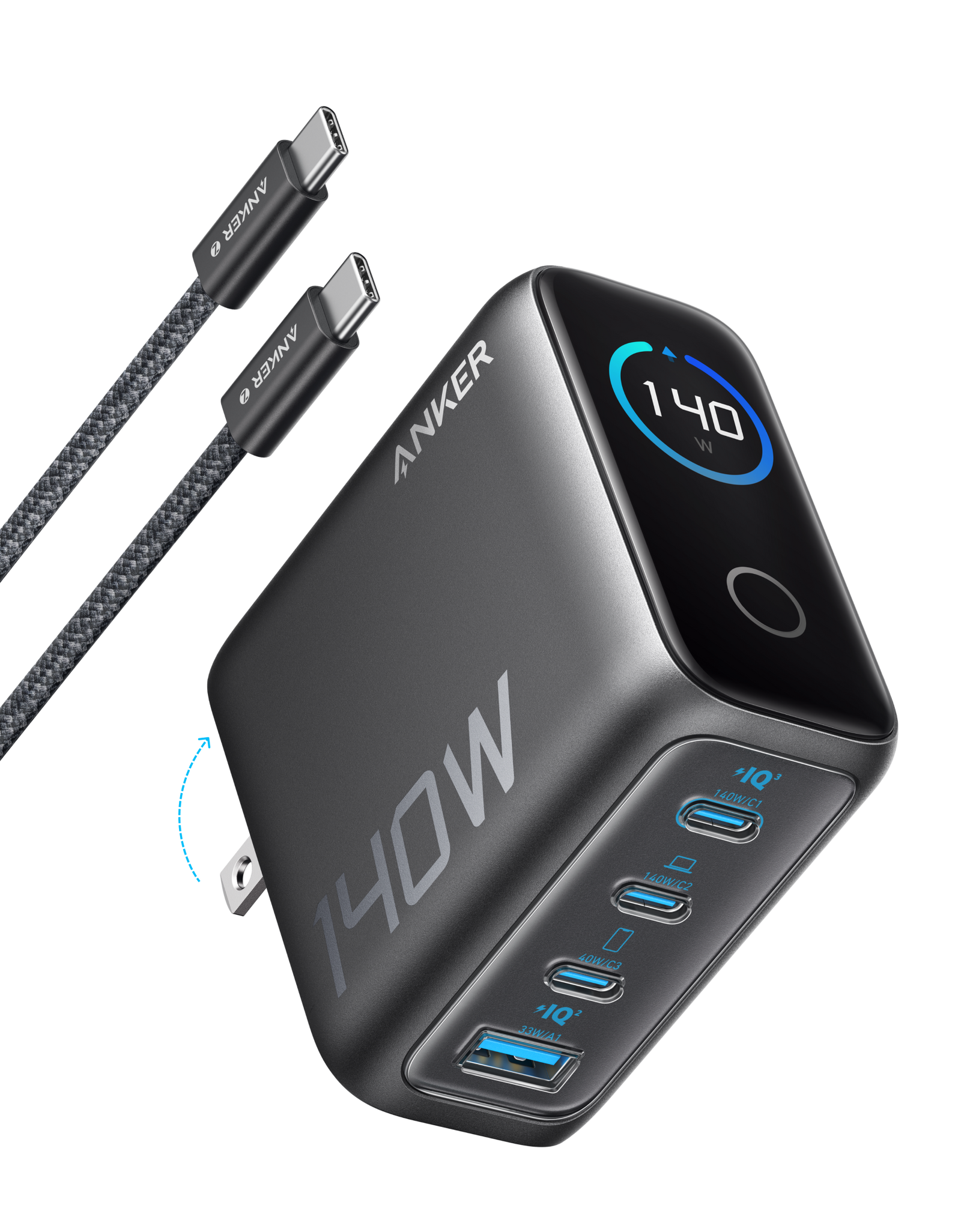 Anker Charger (140W, 4-Port, PD 3.1) with USB-C Cable