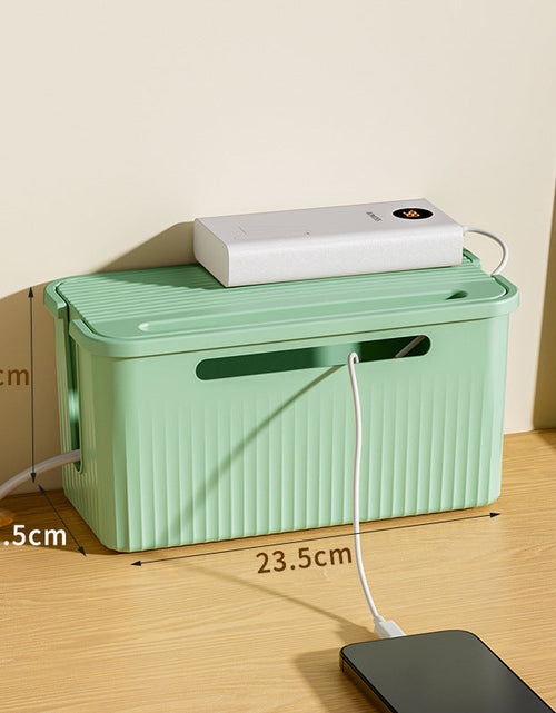 Load image into Gallery viewer, Desktop Plug Socket &amp; Cable Organizer – Black/White Storage Box for Charging/Data Cables
