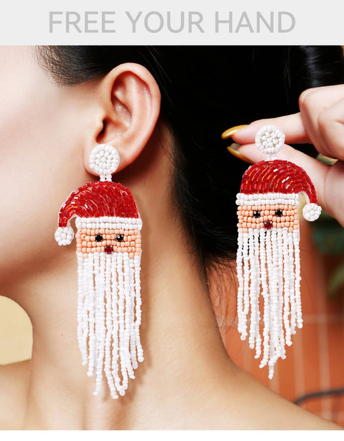 Load image into Gallery viewer, Christmas Day Earrings Earrings Handmade Beads Christmas Old Man Cartoon Character Tassel Rice Beads Earrings
