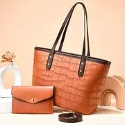 Load image into Gallery viewer, Crocodile Embossed Tote Bag Set with Clutch Purse
