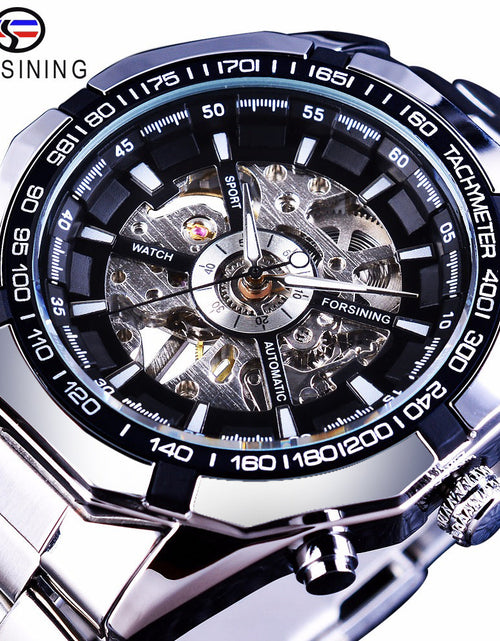 Load image into Gallery viewer, Silver Stainless Steel Waterproof Mens Skeleton Watches Top Brand Luxury Transparent Mechanical Male Wrist Watch
