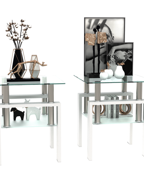 Load image into Gallery viewer, Set of 2, Modern Tempered Glass Tea Table Coffee Table End Table, Square Table for Living Room, Transparent/White
