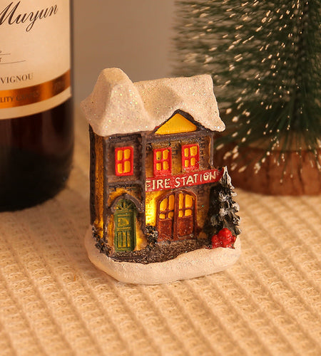Christmas decorations holiday resin cabins colorful illuminated house tabletop ornaments