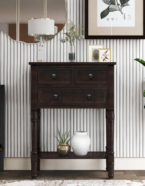 Load image into Gallery viewer, TREXM Narrow Console Desk, Ultra Thin Sofa Table with Three Storage Drawers and Living Room Bottom Shelves (Espresso)
