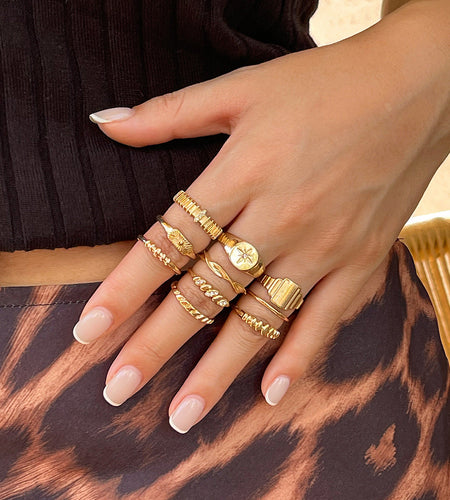 Vintage Irregular Gear Ring Versatile Diamond Set with Metallic Geometric Rings