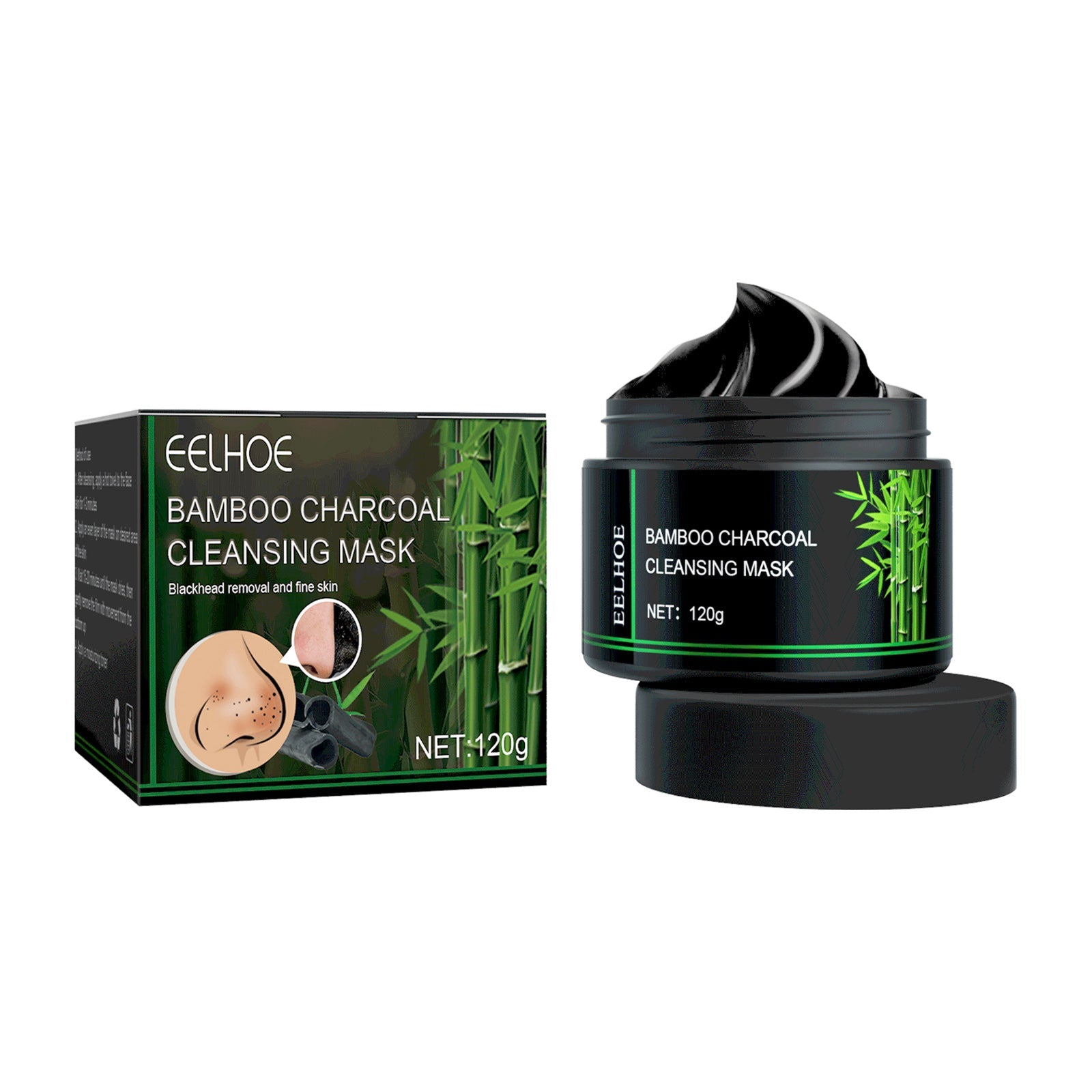 EELHOE Bamboo Charcoal Blackhead Removing Tearing Facial Mask, Moisturizing Removing Blackhead And Acne Shrinking Pore Oil Control Mud Mask