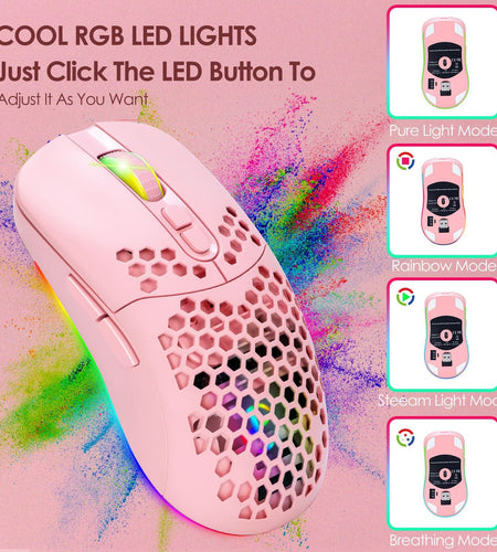 Charging hole the third mock examination Bluetooth wireless mouse lightweight mute cellular RGB light-emitting pink mouse