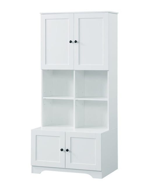 Load image into Gallery viewer, Bathroom storage cabinet, 4-door independent cabinet, adjustable shelf, open multi-layer shelf, white
