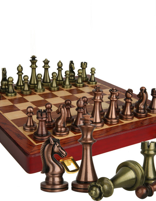 Load image into Gallery viewer, International Chess High end Gift Box Metal Chess Pieces Wooden Chess Board Western Chess
