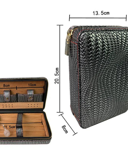 Load image into Gallery viewer, Carved version cigar box portable cedar wood cigar moisturizing box cowhide cigar box storage box Gaoxiba
