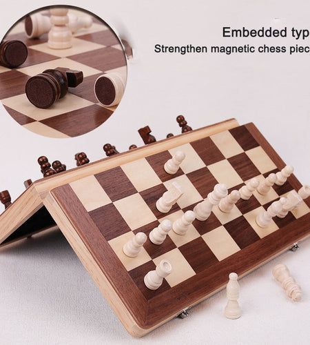 Magnetic Chess Folding Solid Wood Double Queen Set Chessboard Adult Board Game Children's Puzzle Toy