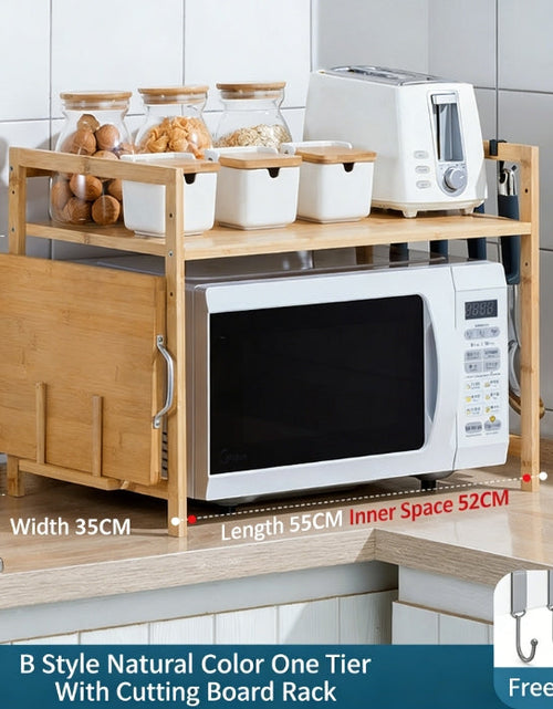 Load image into Gallery viewer, Kitchen Storage Rack Double-Layer Countertop Microwave Oven Shelf Desktop Seasoning Oven Organizer Bamboo Solid Wood
