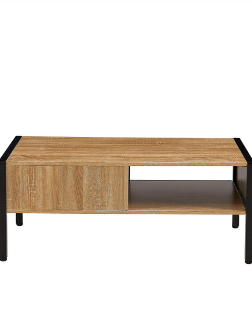 Load image into Gallery viewer, 40.16" Rattan Coffee table, sliding door for storage, metal legs, Modern table for living room , natural
