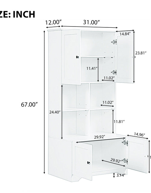Load image into Gallery viewer, Bathroom storage cabinet, 4-door independent cabinet, adjustable shelf, open multi-layer shelf, white
