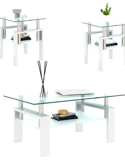 Load image into Gallery viewer, Set of 2, Modern Tempered Glass Tea Table Coffee Table End Table, Square Table for Living Room, Transparent/White
