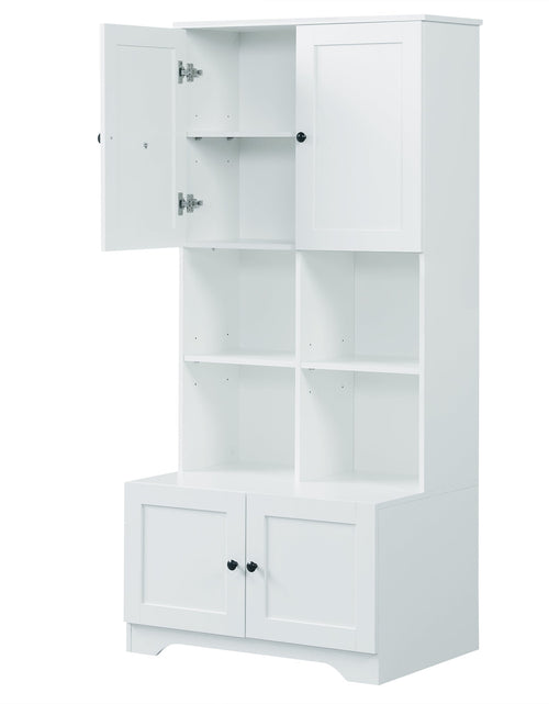 Load image into Gallery viewer, Bathroom storage cabinet, 4-door independent cabinet, adjustable shelf, open multi-layer shelf, white
