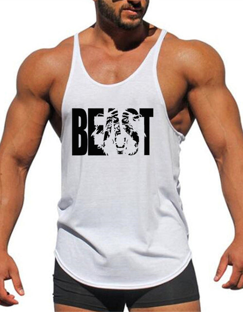 Load image into Gallery viewer, Letter printed men's fitness sports vest slim shoulder strap I-shaped vest cotton
