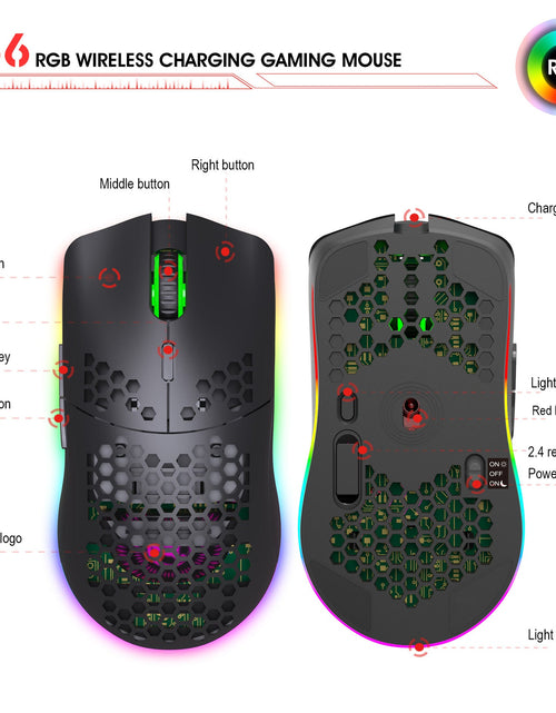 Load image into Gallery viewer, Lightweight hollow hole mouse RGB wireless 2.4G charging game light computer office mouse
