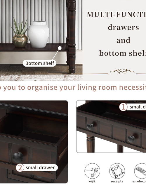 Load image into Gallery viewer, TREXM Narrow Console Desk, Ultra Thin Sofa Table with Three Storage Drawers and Living Room Bottom Shelves (Espresso)
